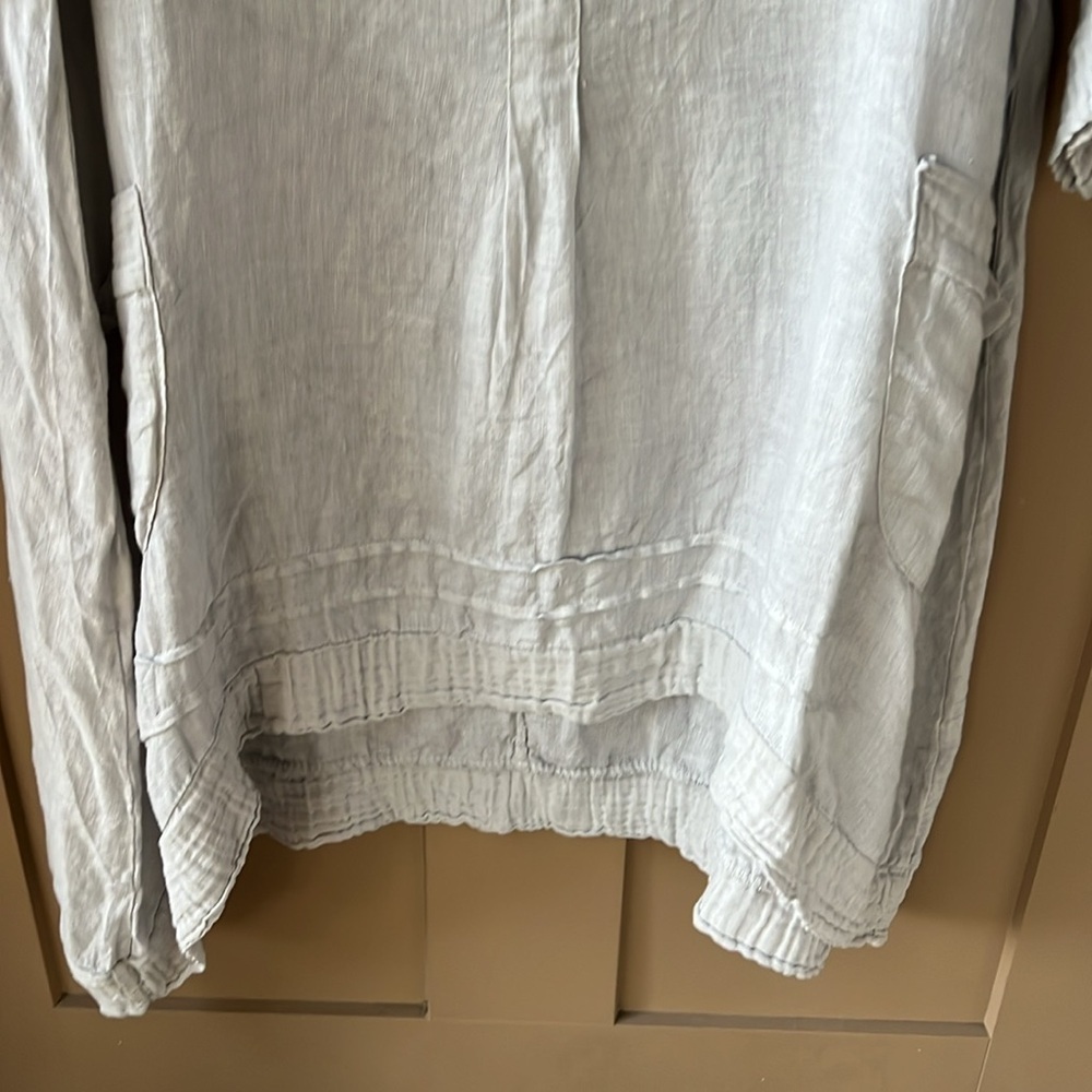 Lungo L’arno 1X 100% Linen Light Gray Lagenlook Boho Shift Long Tunic - Picture 6 of 9